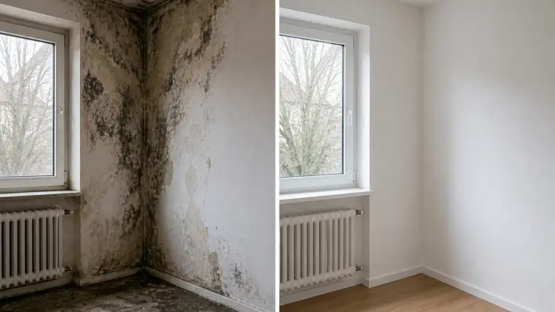 Schimmelbeseitigung NRW - Sanierte Wandflächen von HausFit